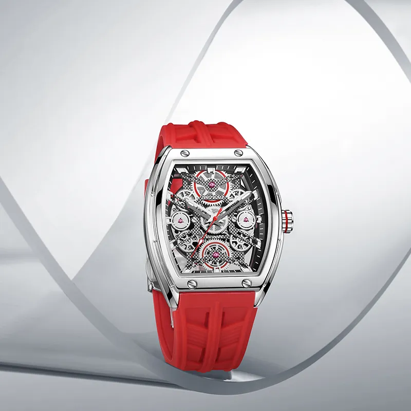 Zero Scale Pioneer Collection Mechanical Movement Silicone Strap Watch Men's Watches Silver Dial-3