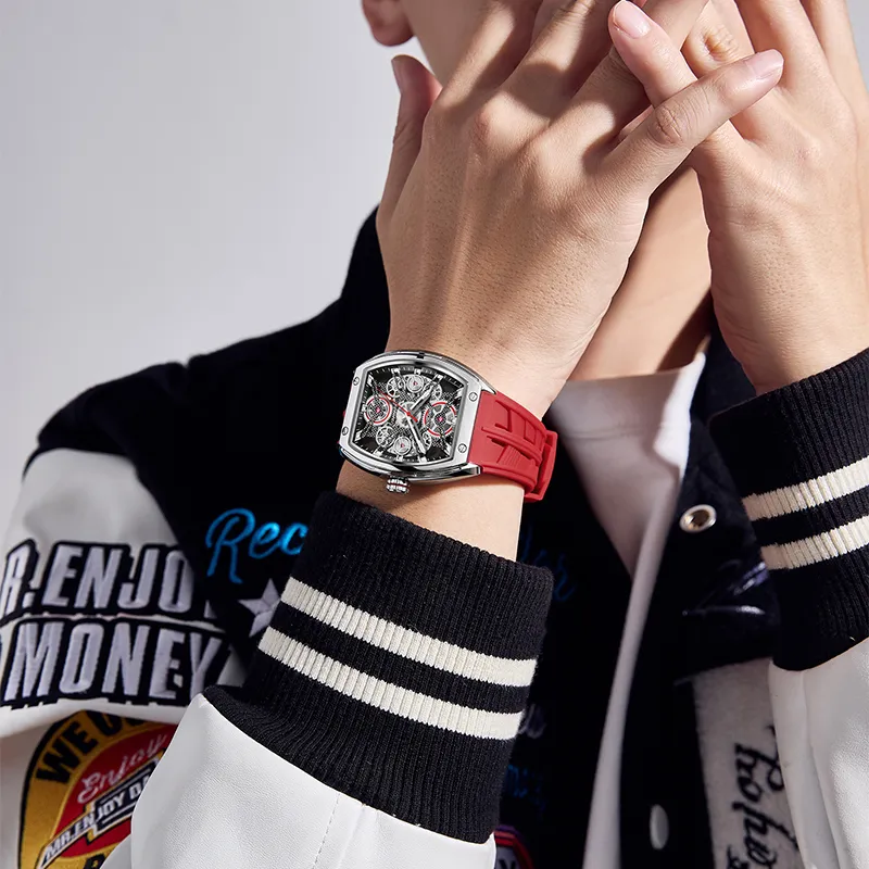 Zero Scale Pioneer Collection Mechanical Movement Silicone Strap Watch Men's Watches Silver Dial-1