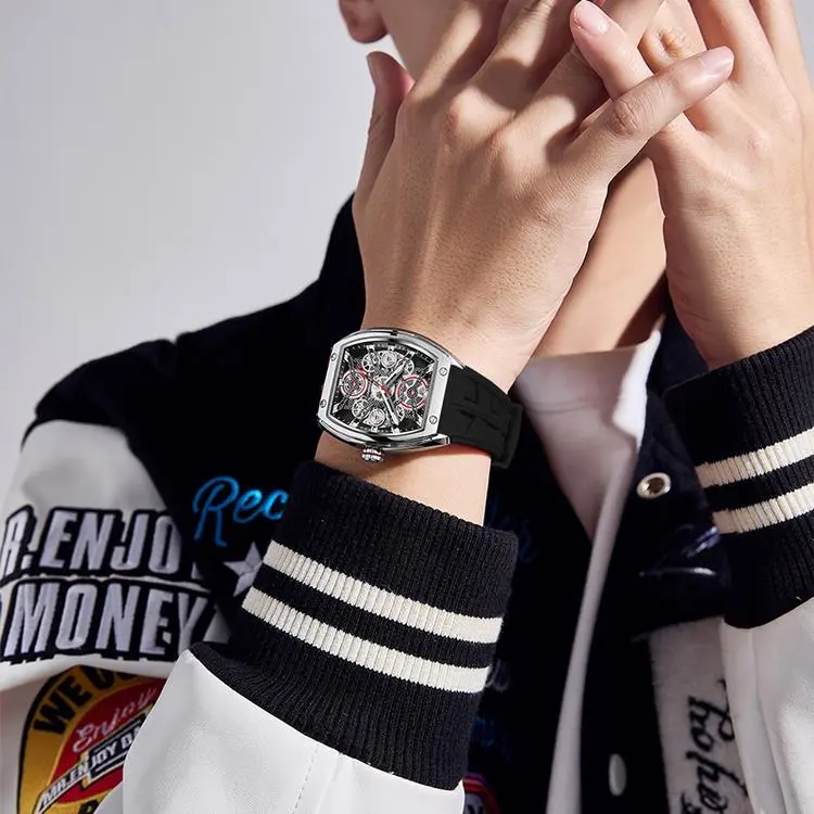 Zero Scale Pioneer Collection Mechanical Movement Silicone Strap Watch Men's Watches Silver Dial-7