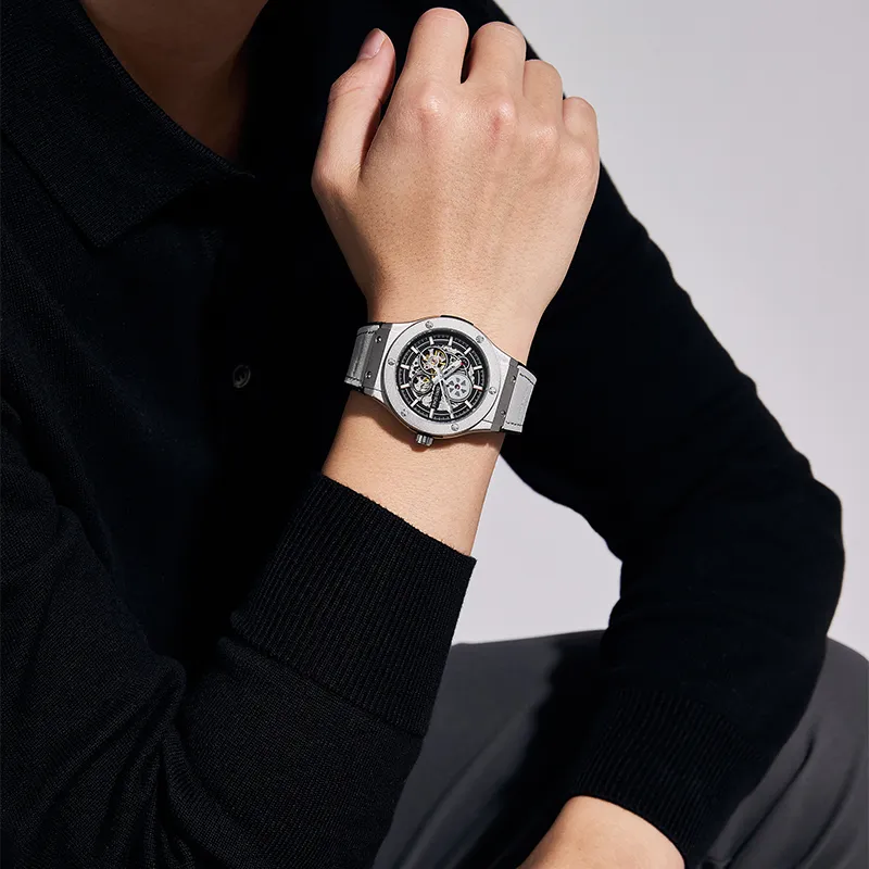 Zero Scale Star Track Zero Gravity Collection Mechanical Movement Rubber Strap Watch Men's Watches Cut Out Dial-1