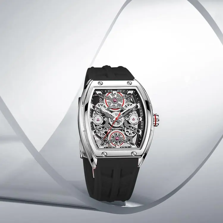 Zero Scale Pioneer Collection Mechanical Movement Silicone Strap Watch Men's Watches Silver Dial-9
