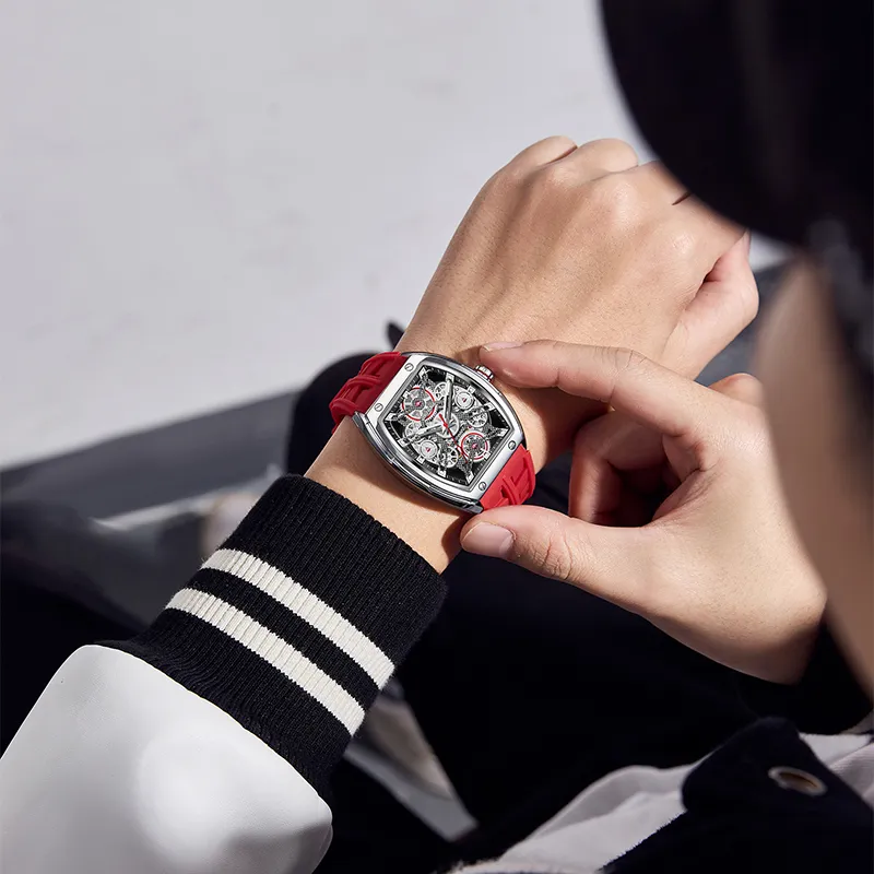 Zero Scale Pioneer Collection Mechanical Movement Silicone Strap Watch Men's Watches Silver Dial-2