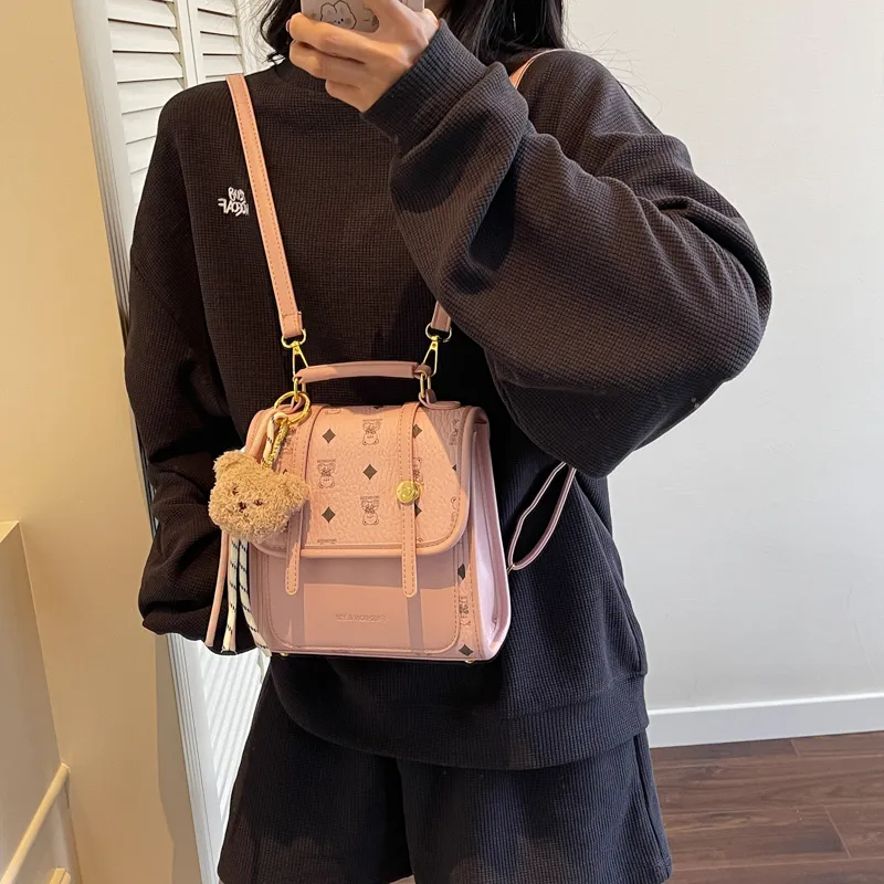 Yi Brigade PU Backpack Regular Women's Black/Ecru/Pink/Coffee-9