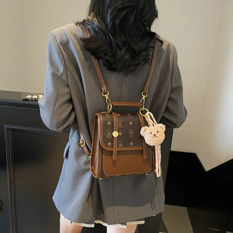 Yi Brigade PU Backpack Regular Women's Black/Ecru/Pink/Coffee-14