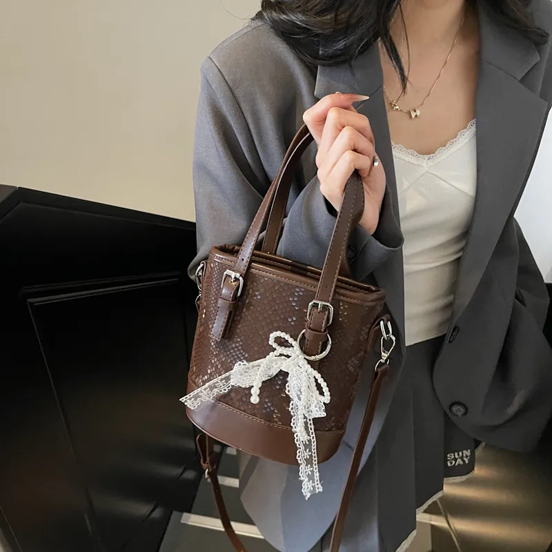 Yi Brigade PU Bucket Bag, Shoulder Bag, Crossbody Bag, Handbag Regular Women's Black/Ecru/Silver/Coffee-15