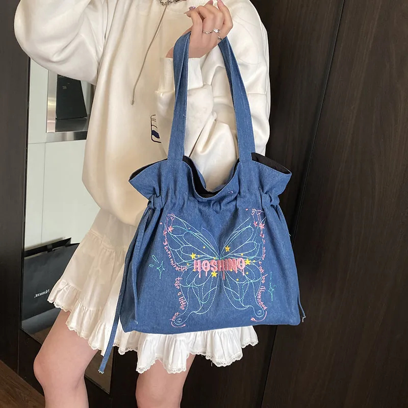 Bansusu Denim Shoulder Bag Regular Women's Light Blue/Dark Blue-7