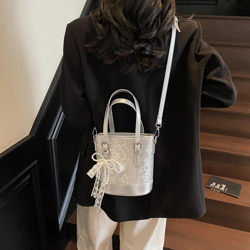 Yi Brigade PU Bucket Bag, Shoulder Bag, Crossbody Bag, Handbag Regular Women's Black/Ecru/Silver/Coffee-11