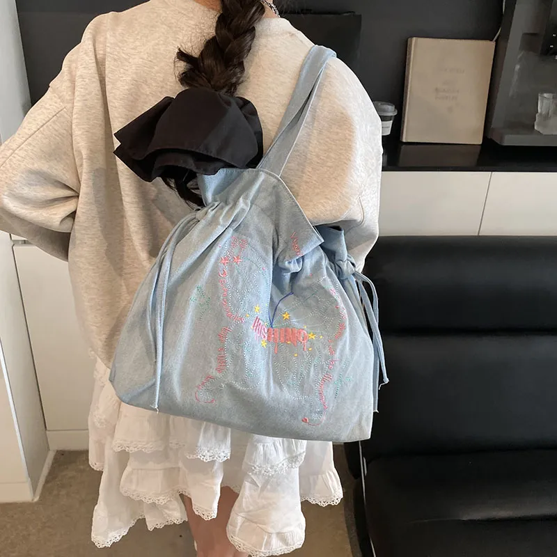 Bansusu Denim Shoulder Bag Regular Women's Light Blue/Dark Blue-3