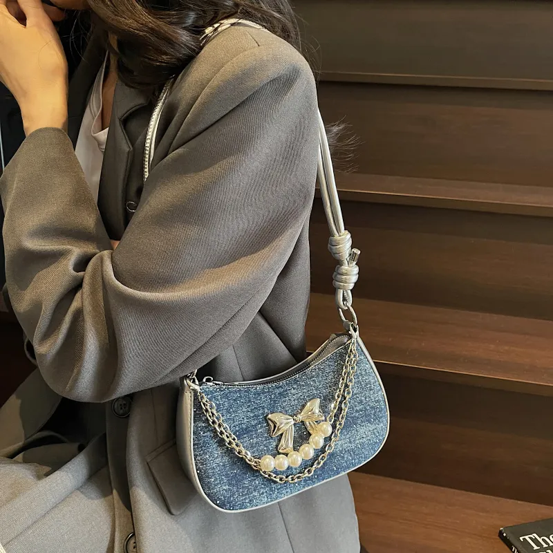 Yi Brigade Fabric Shoulder Bag Regular Women's Black/Royal Blue/Denim Blue/Sky Blue-10