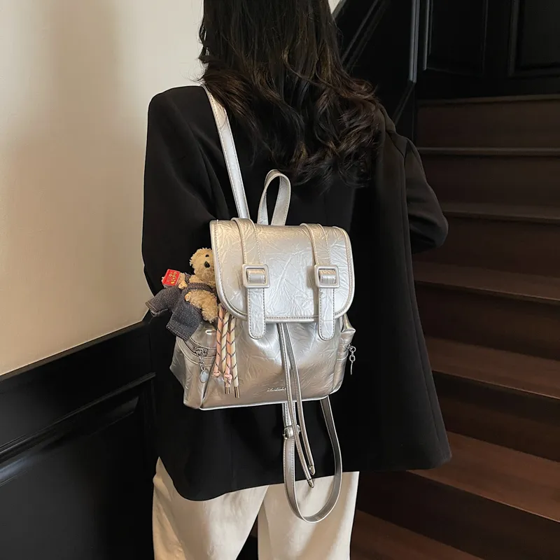 Bansusu PU Backpack Women's Black/White/Brown/Silver-15