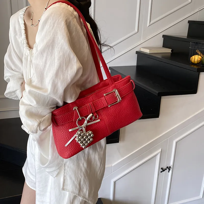 Bansusu PU Shoulder Bag Women's Black/Ecru/Red/Gray Blue-13