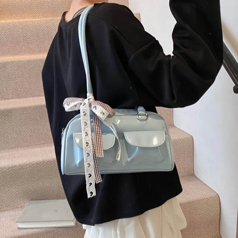 Bansusu PU Bowling Bag, Shoulder Bag Women's White/Black/Blue/Yellow-11
