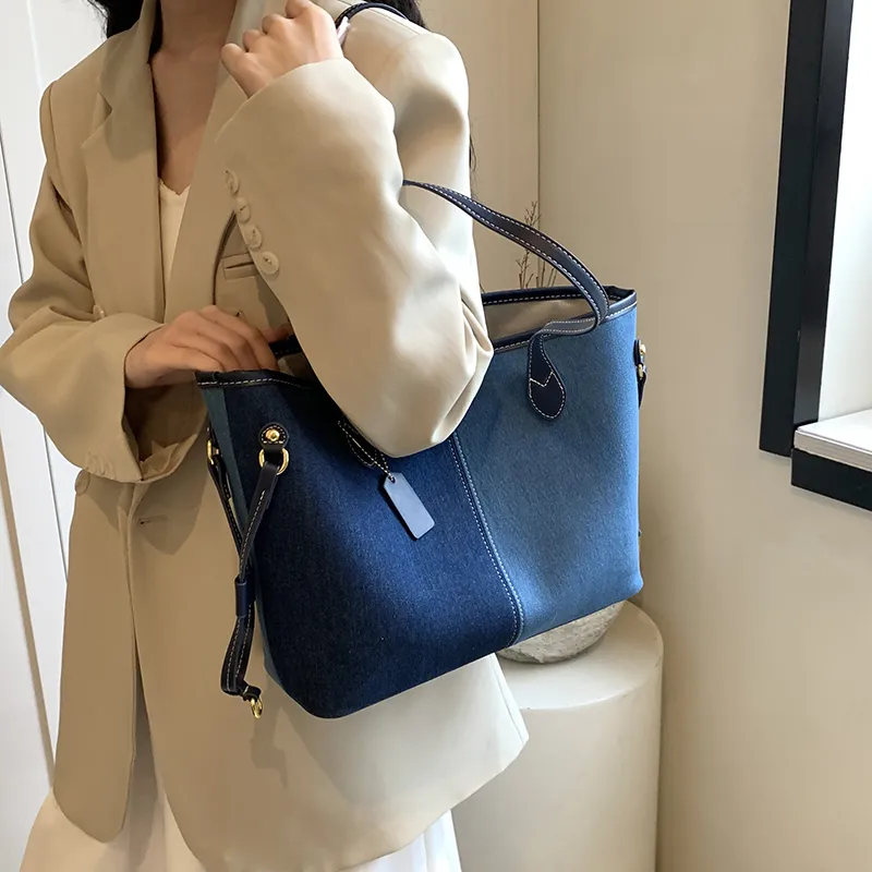 Yi Brigade Denim Handbag Shoulder Bag Regular Women's Light Blue/Dark Blue/Black-5