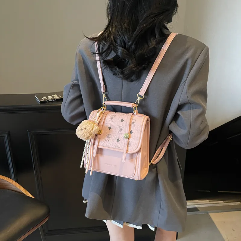 Yi Brigade PU Backpack Regular Women's Black/Ecru/Pink/Coffee-11