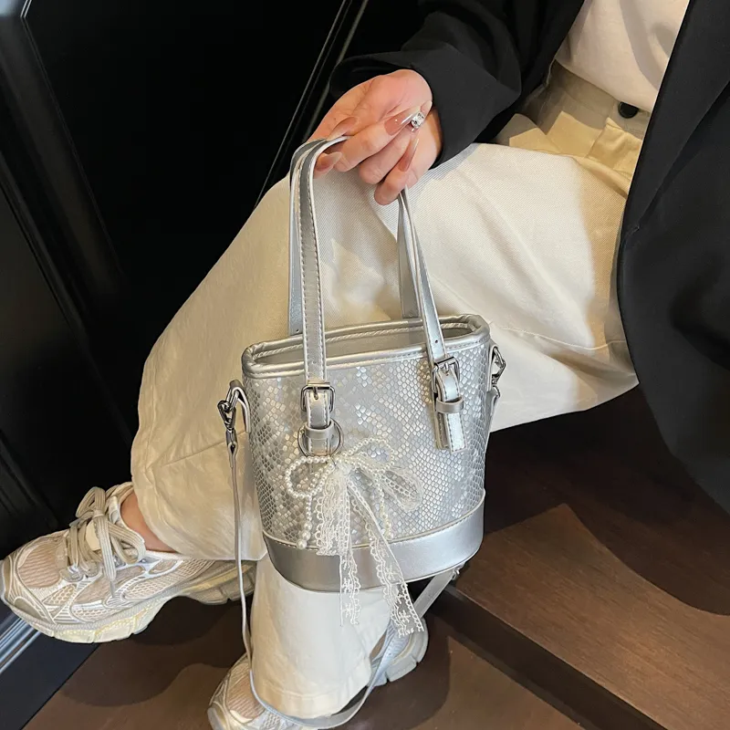 Yi Brigade PU Bucket Bag, Shoulder Bag, Crossbody Bag, Handbag Regular Women's Black/Ecru/Silver/Coffee-10
