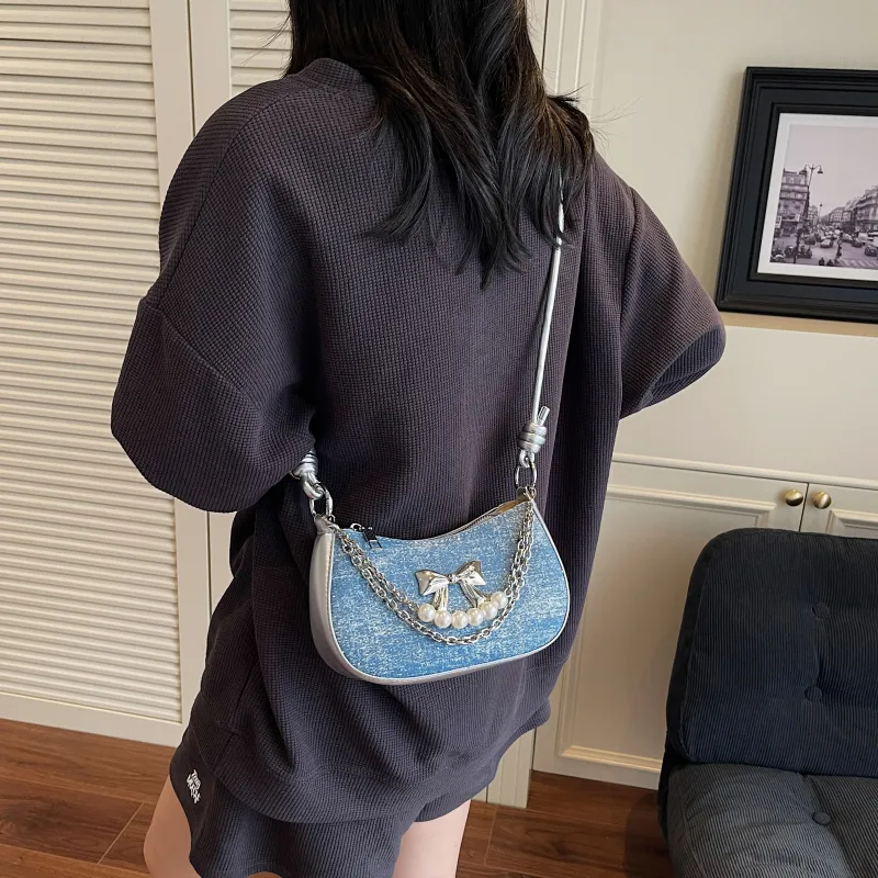 Yi Brigade Fabric Shoulder Bag Regular Women's Black/Royal Blue/Denim Blue/Sky Blue-6
