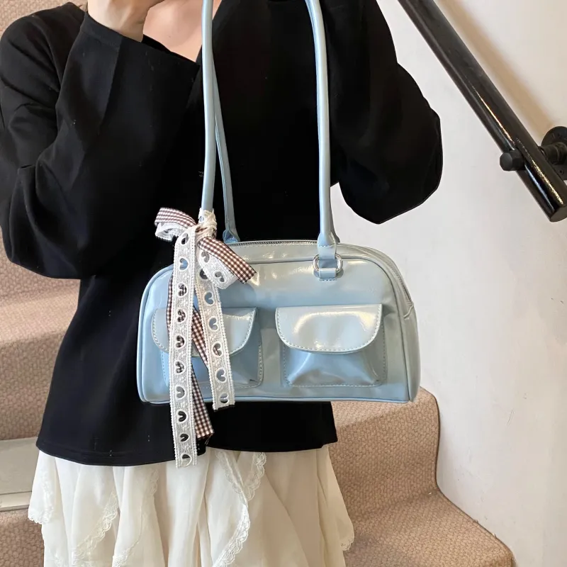 Bansusu PU Bowling Bag, Shoulder Bag Women's White/Black/Blue/Yellow-9