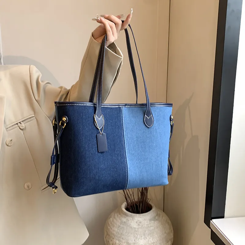 Yi Brigade Denim Handbag Shoulder Bag Regular Women's Light Blue/Dark Blue/Black-7