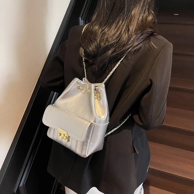 Yi Brigade PU Backpack Women's Ecru/Silver/Black-6