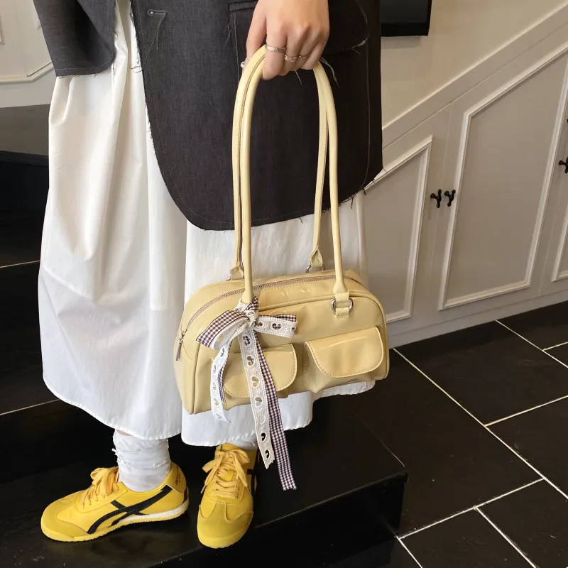 Bansusu PU Bowling Bag, Shoulder Bag Women's White/Black/Blue/Yellow-15