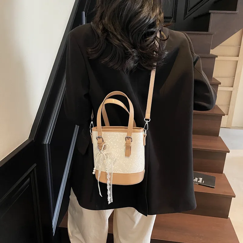 Yi Brigade PU Bucket Bag, Shoulder Bag, Crossbody Bag, Handbag Regular Women's Black/Ecru/Silver/Coffee-6