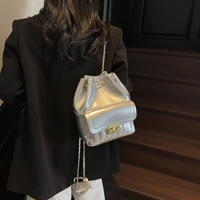Yi Brigade PU Backpack Women's Ecru/Silver/Black-7