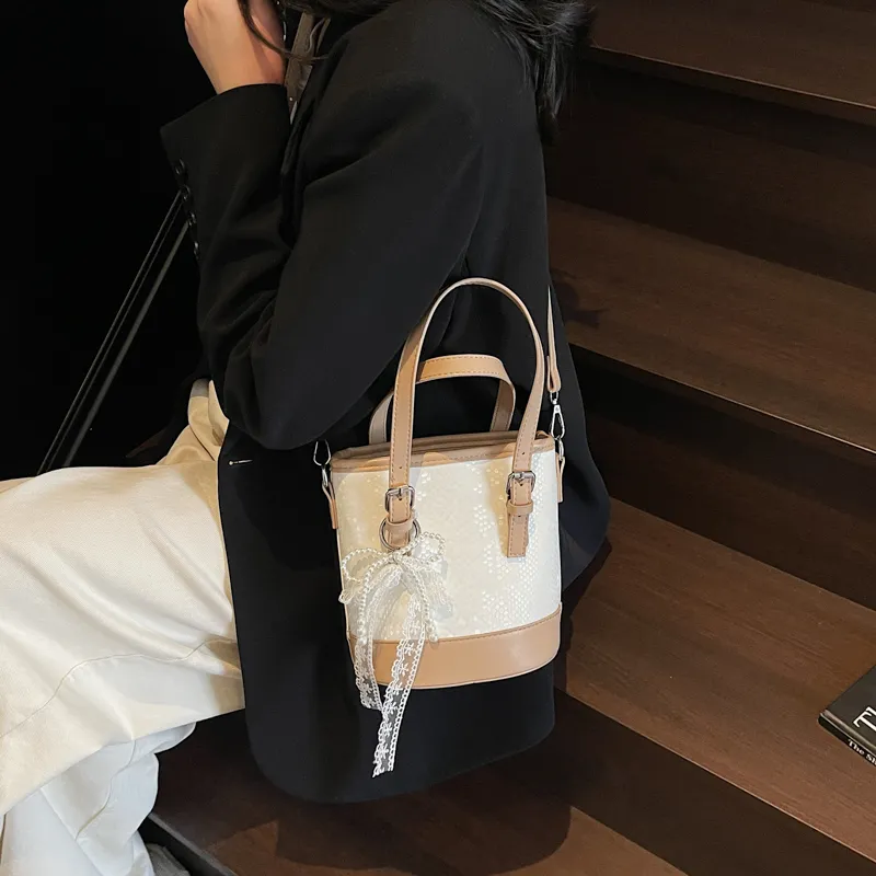 Yi Brigade PU Bucket Bag, Shoulder Bag, Crossbody Bag, Handbag Regular Women's Black/Ecru/Silver/Coffee-7