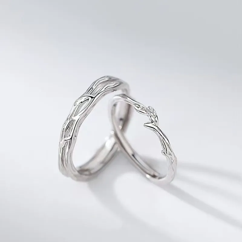 Regalrose 999 Fine Silver Intertwined Branch Design Couple Rings Unisex Ring-3