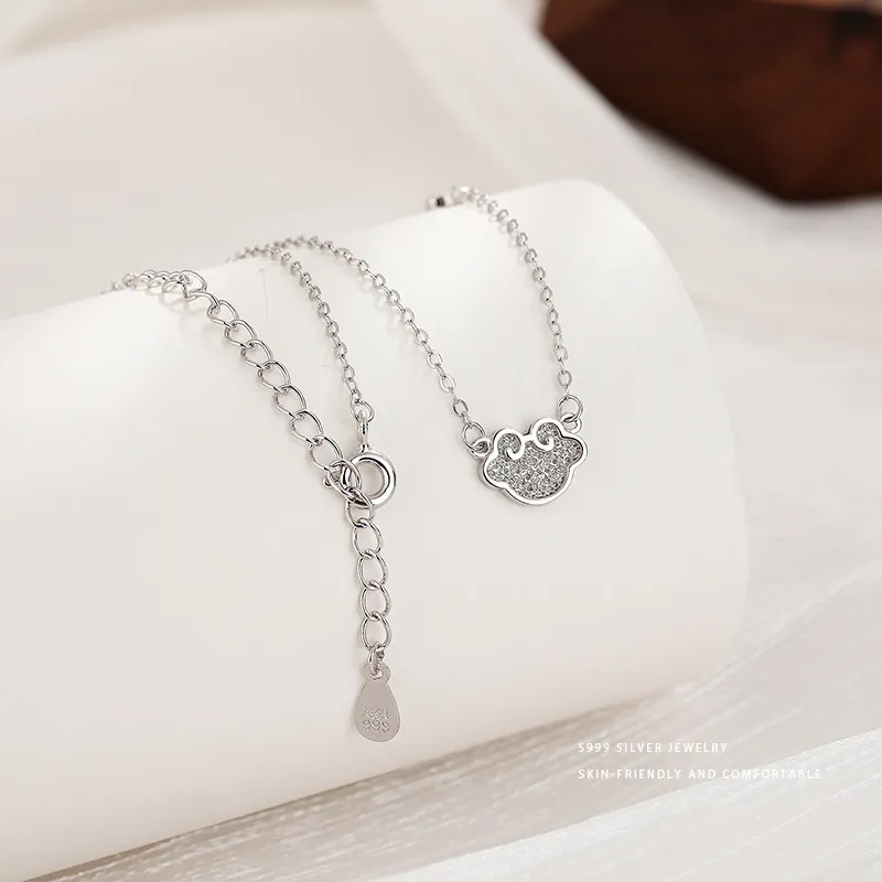 Regalrose S999 Silver Chinese Style Ruyi Lock Auspicious Clouds Necklace Women's-5