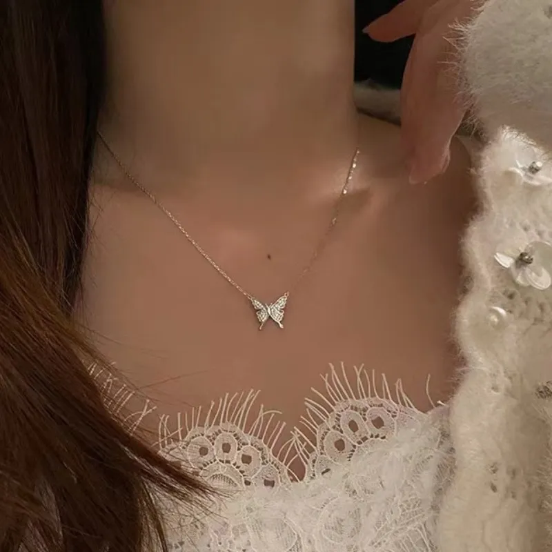 Regalrose 925 Sterling Silver Flash Diamond Butterfly Necklace Women's-2