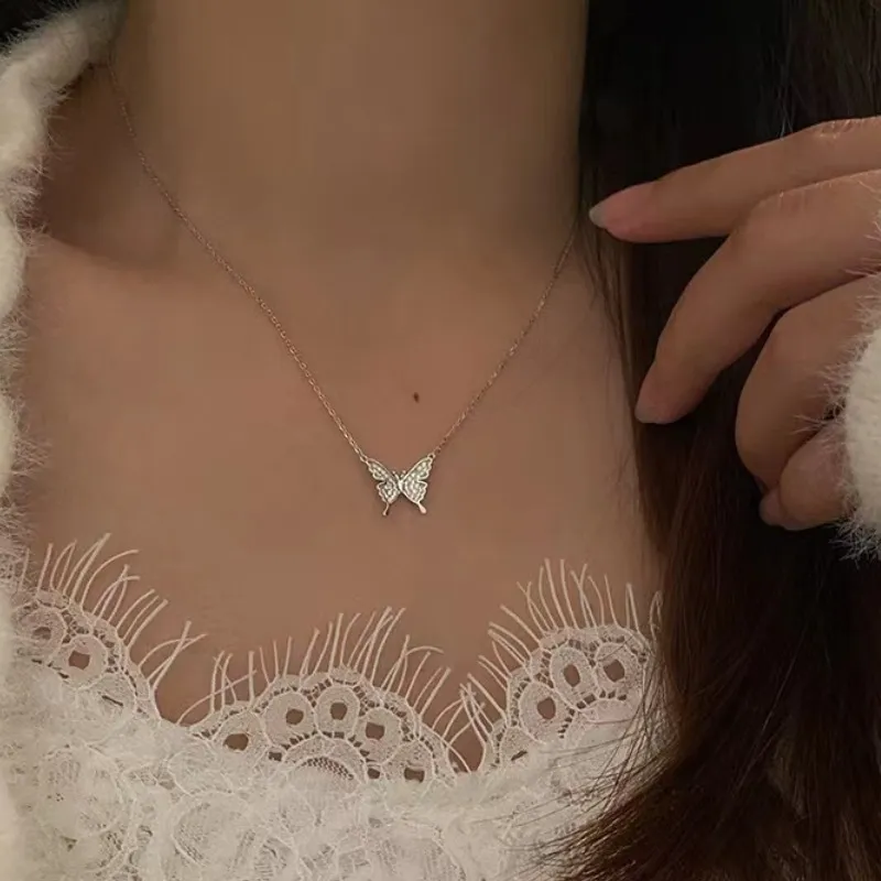 Regalrose 925 Sterling Silver Flash Diamond Butterfly Necklace Women's-3