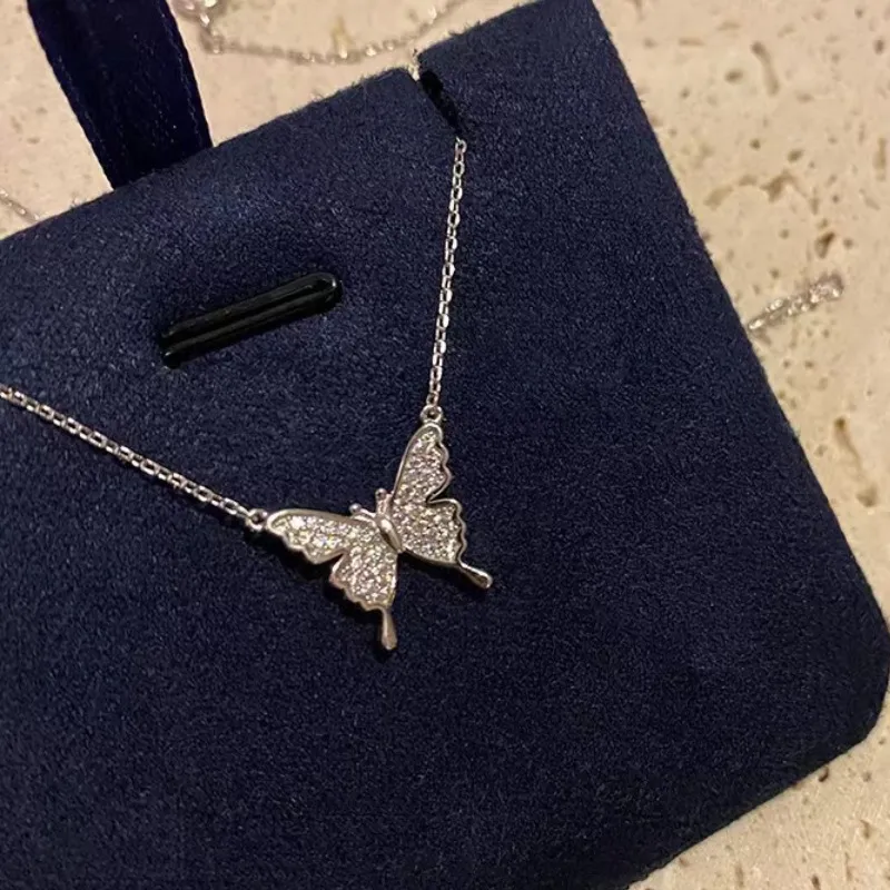 Regalrose 925 Sterling Silver Flash Diamond Butterfly Necklace Women's-1