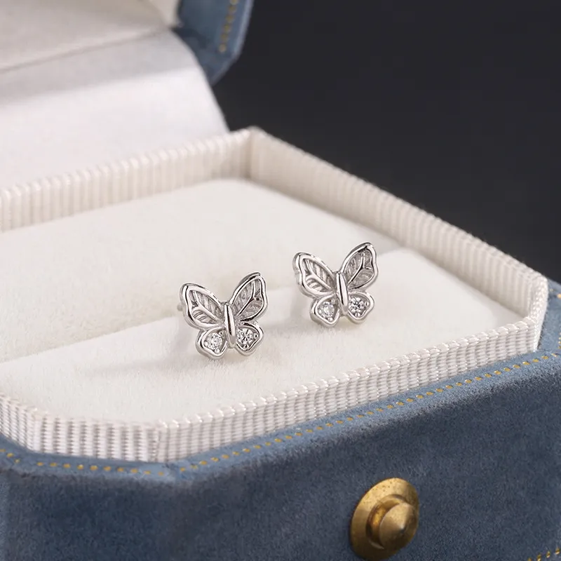Regalrose S999 Silver Butterfly Stud Earrings Women's-4