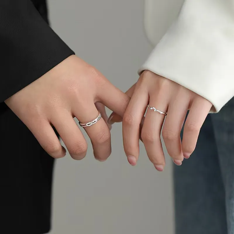Regalrose 999 Fine Silver Intertwined Branch Design Couple Rings Unisex Ring-1