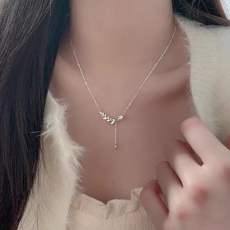 Regalrose 999 Fine Silver Wheat Ear Necklace Women's Silver-3