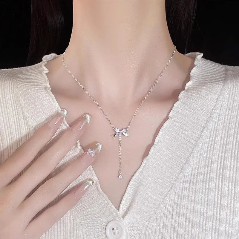 Regalrose 999 Fine Silver Bowknot Fringe Necklace Women's Silver-1