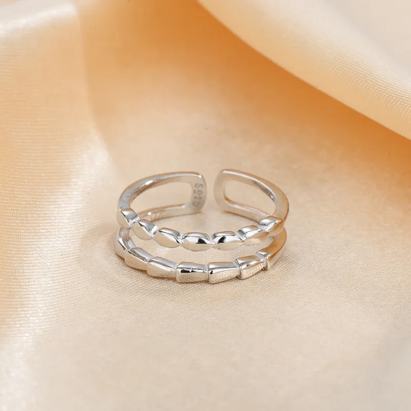 Regalrose 925 Sterling Silver Double Layer Line Ring Women's-2