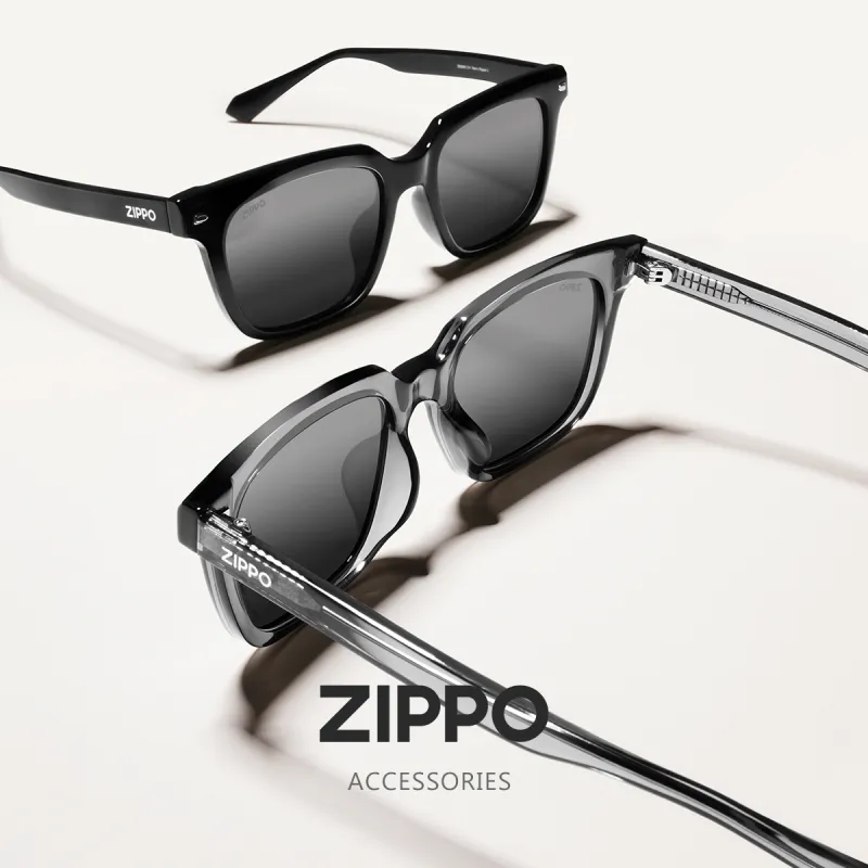 ZIPPO Plate Frame TR90 Square Sunglasses Unisex Black/Transparent Gray-1