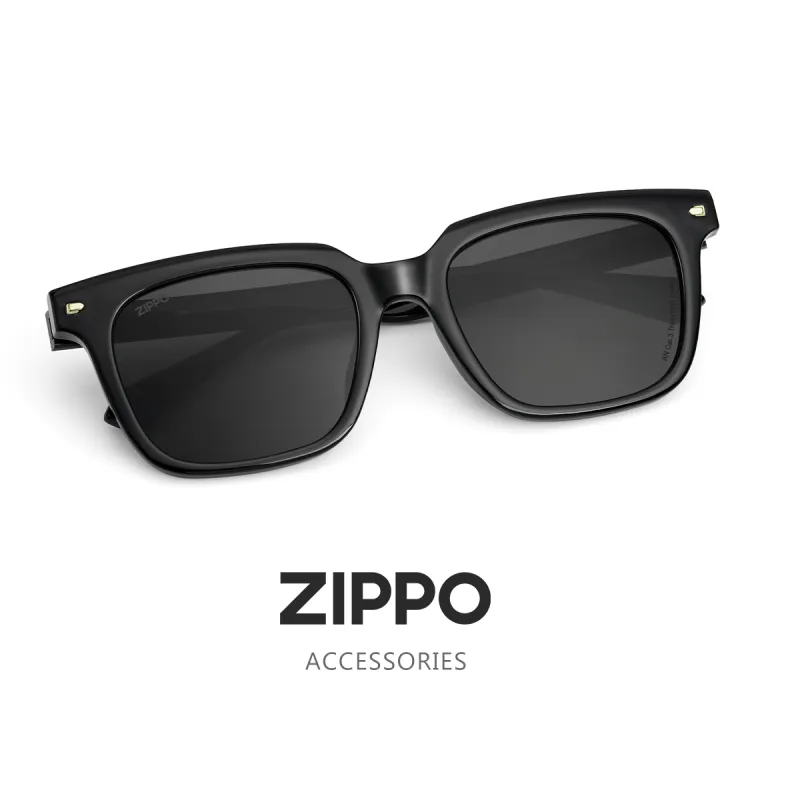 ZIPPO Plate Frame TR90 Square Sunglasses Unisex Black/Transparent Gray-3