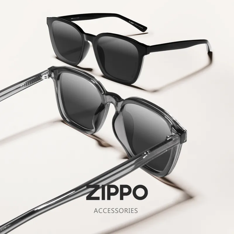 ZIPPO Plate Frame TR90 Cat Eye Sunglasses Unisex Black/Transparent Gray-1