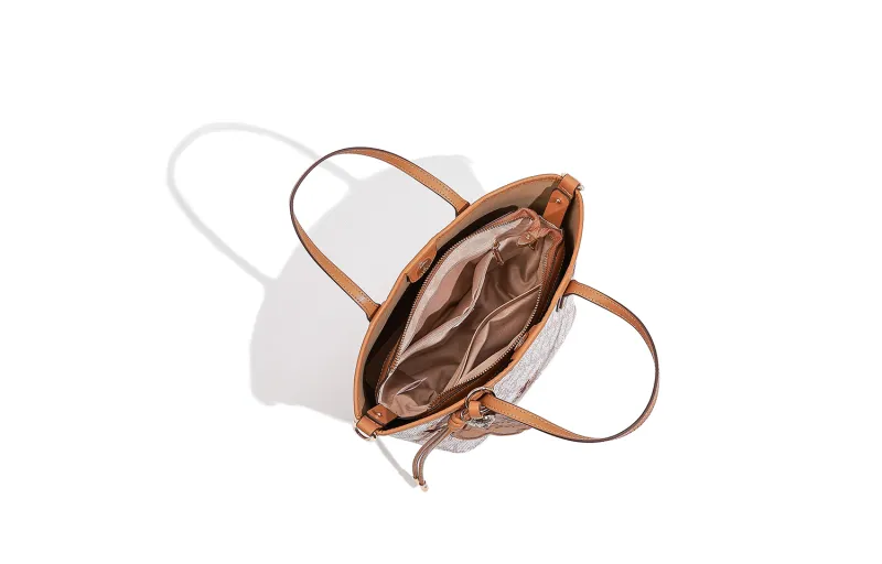 NOISY TEDDY PVC Basket Bag Tote Shoulder Bag Handbag Women's Beige/Brown-2