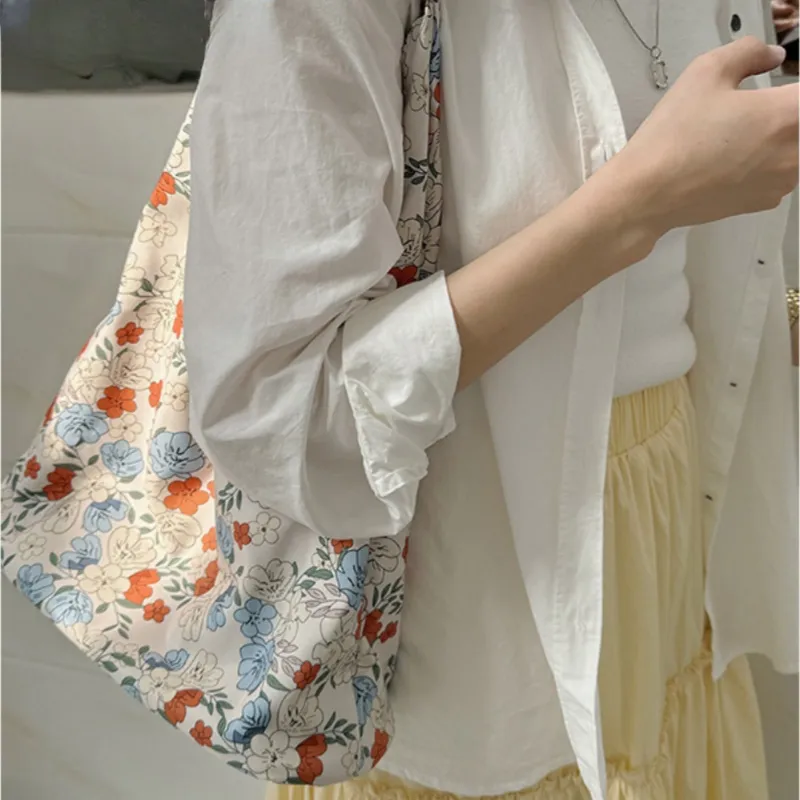 GATOER Twill Fleece Cotton Shoulder Bag Women's Floral-1