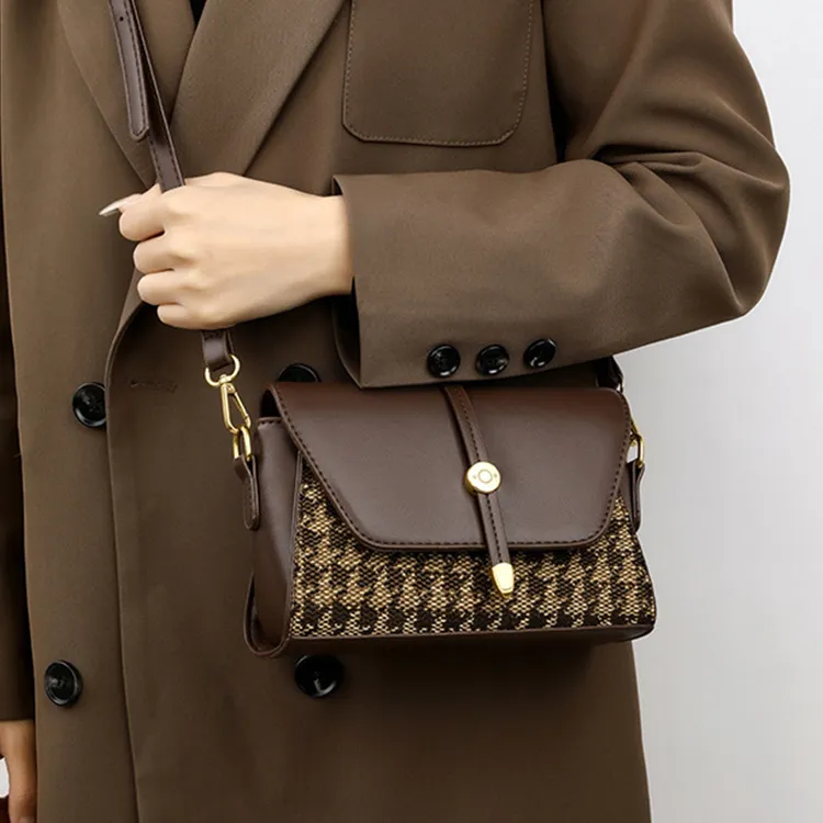 GATOER Small Square Bag Women's Advanced Touch Houndstooth Shoulder Bag Regular Brown-6