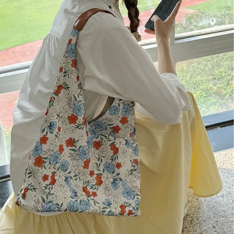 GATOER Twill Fleece Cotton Shoulder Bag Women's Floral-4