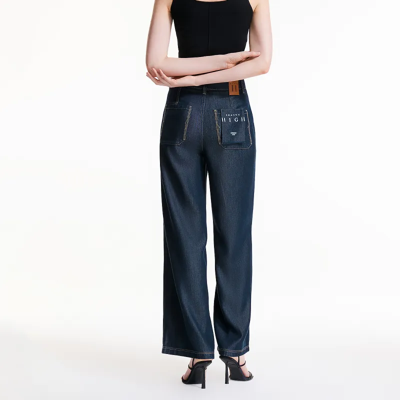 SEASON HIGH Jeans Women's Dark Blue Washed Denim-2