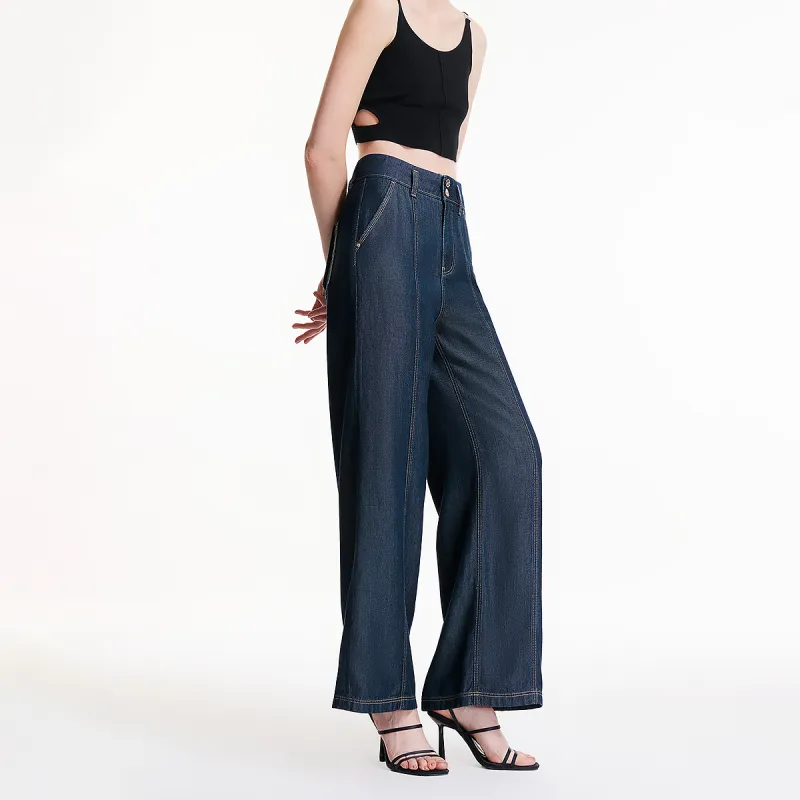 SEASON HIGH Jeans Women's Dark Blue Washed Denim-3