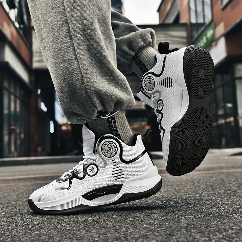 MUSNODO Cushioning, Slip Resistant, And Abrasion Resistant High Top Basketball Shoes Unisex White Black-3