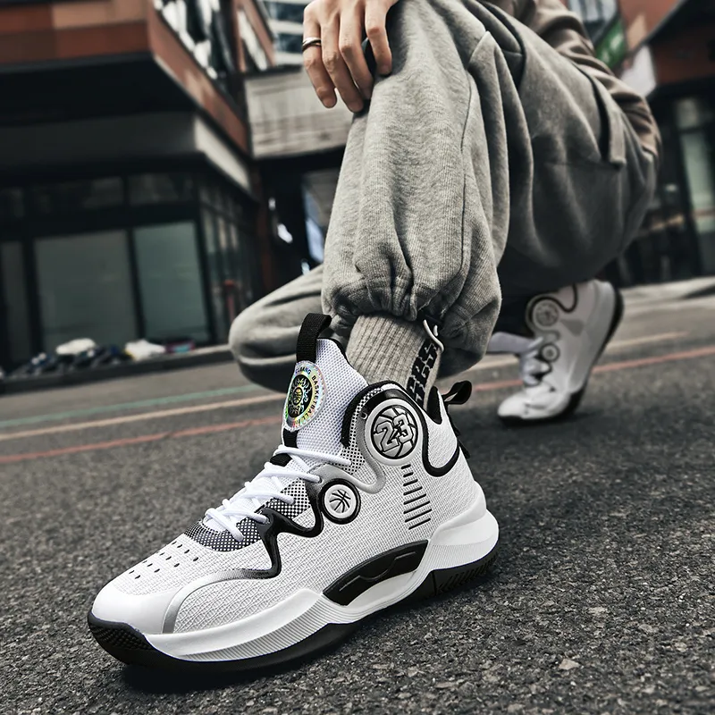 MUSNODO Cushioning, Slip Resistant, And Abrasion Resistant High Top Basketball Shoes Unisex White Black-5