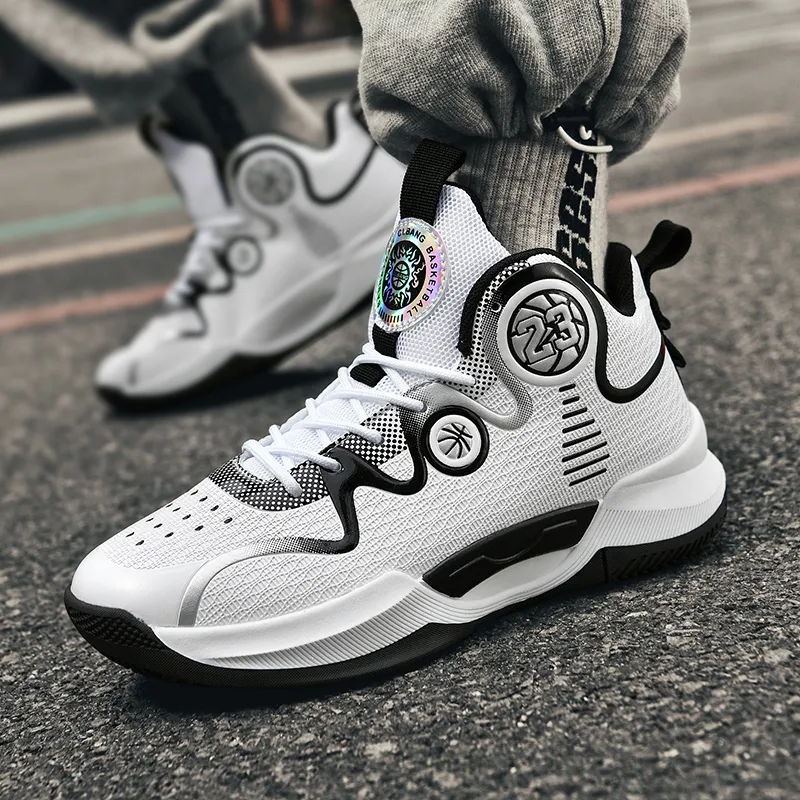 MUSNODO Cushioning, Slip Resistant, And Abrasion Resistant High Top Basketball Shoes Unisex White Black-4