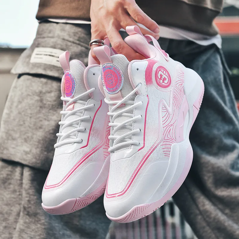 MUSNODO Cushioning, Slip Resistant, And Abrasion Resistant High Top Basketball Shoes Unisex Pink Orange Mismatched-2